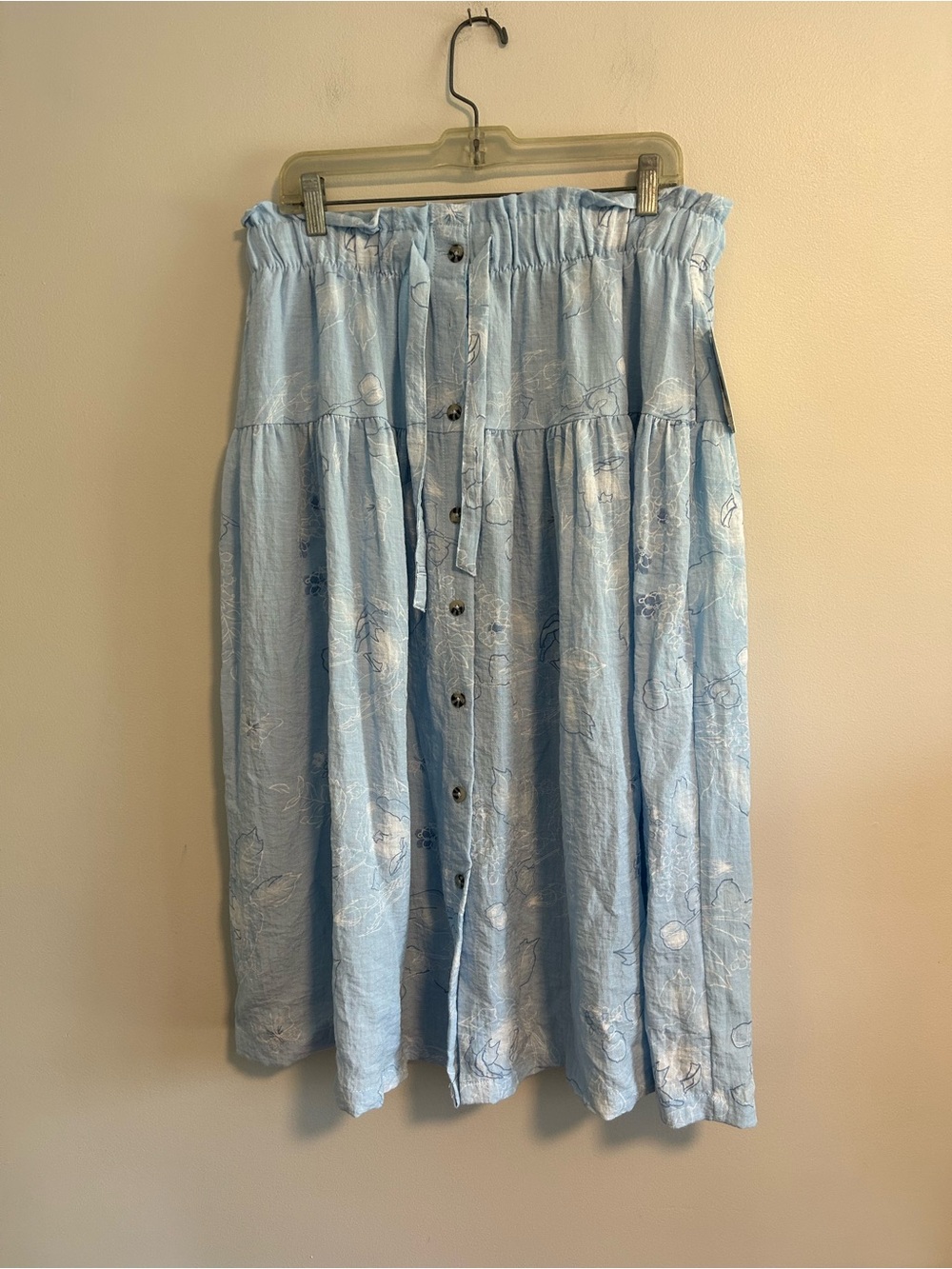 NEW George large blue floral faux button up midi skirt w bow tie